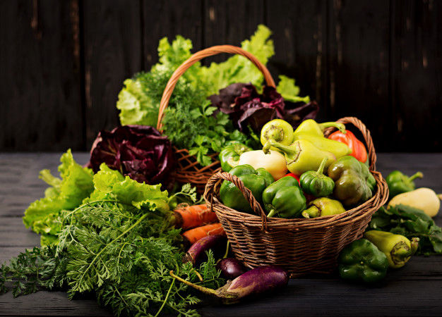Fresh local vegetables in a market basket
